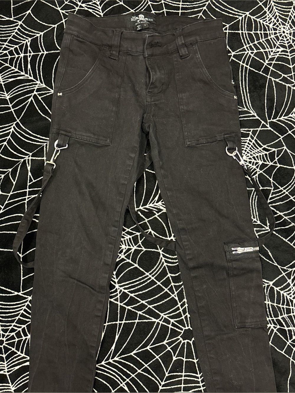 Royal Bones Black Cargo Strap Pants